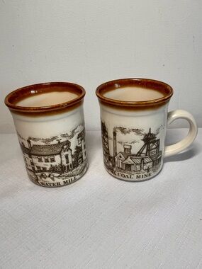 BILTONS Rustic Cream and Brown Stoneware Mugs - Set of 2. 
MADE IN England.